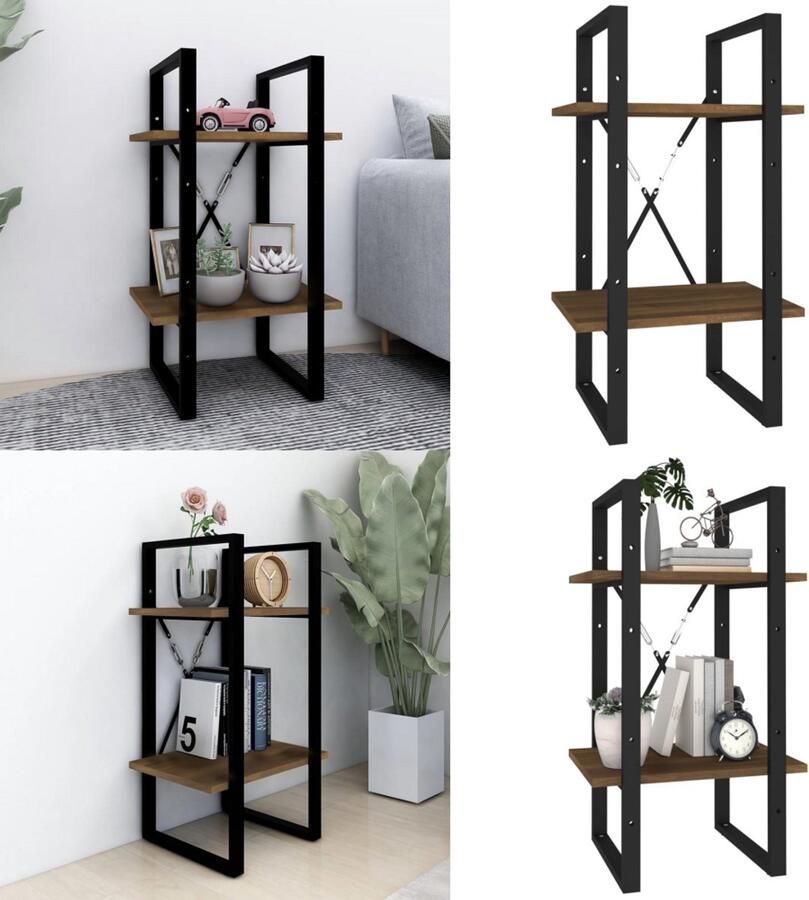 VidaXL Boekenkast 2-laags 40x30x70 cm bewerkt hout bruin eikenkleur Boekenkast Boekenkasten Boekenschap Kast