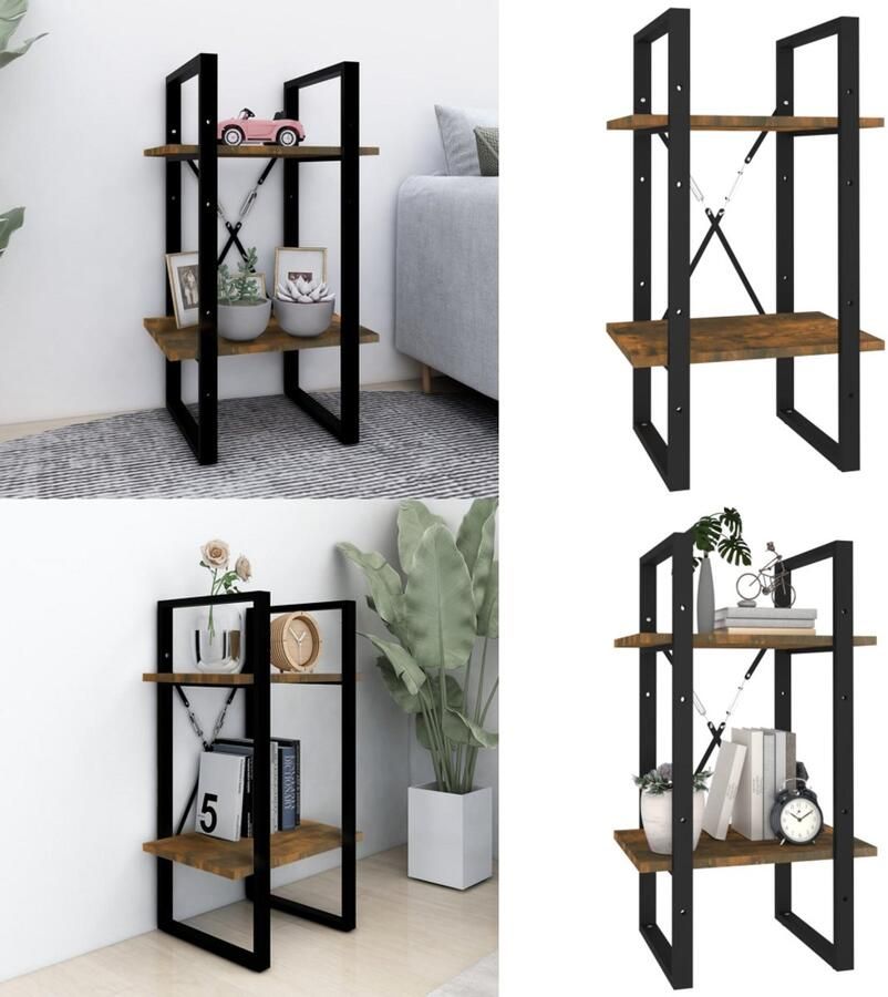 VidaXL Boekenkast 2-laags 40x30x70 cm bewerkt hout gerookt eikenkleur Boekenkast Boekenkasten Boekenschap Kast