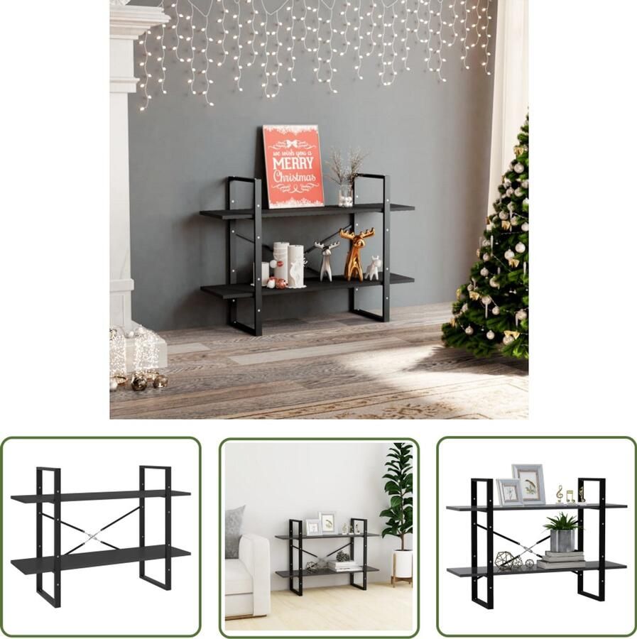 The Living Store Boekenkast IndustriÃle Stijl 100 x 30 x 70 cm Grijs Massief Grenenhout en Metaal Boekenkast Houten Boekenkast Industrieel Design Bibliotheek Opbergkast - Foto 2