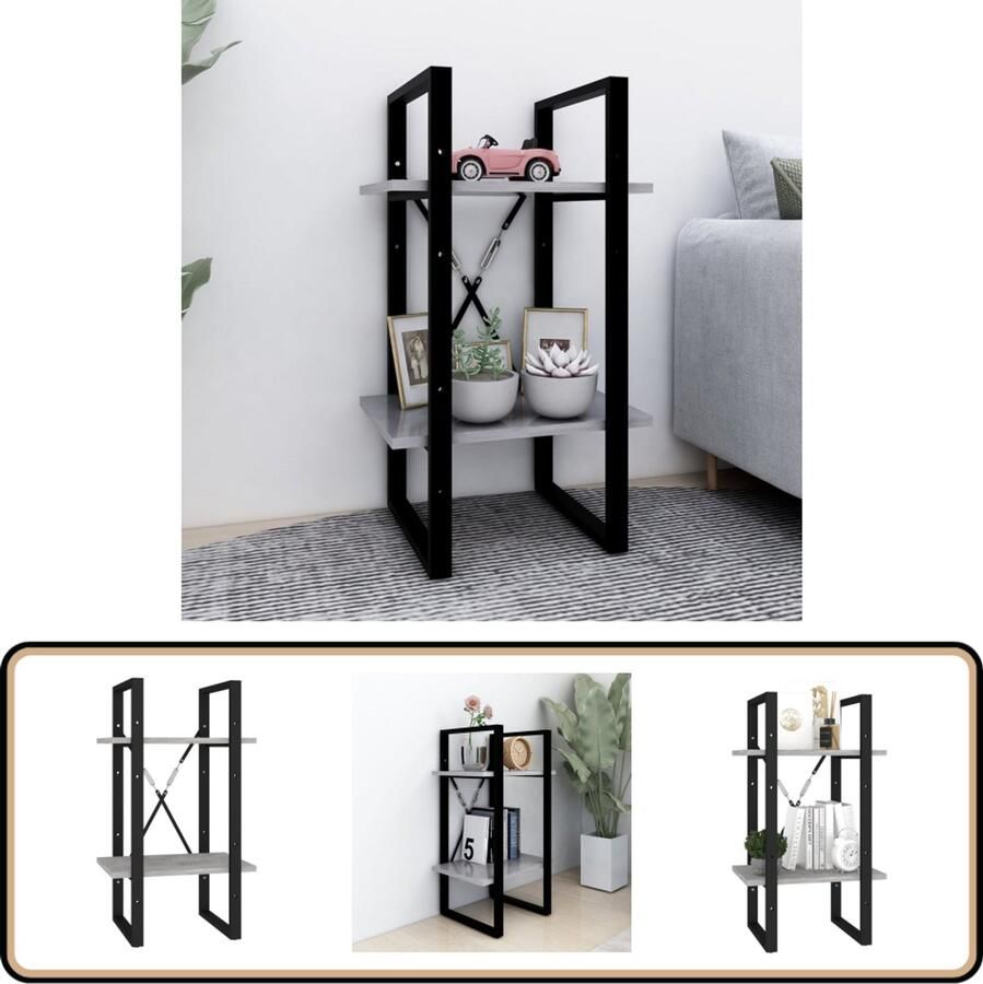 VidaXL Boekenkast 2 schappen 40x30x70 cm Betongrijs Boekenkast Industrieel Design Houten Boekenkast Grijze Boekenkast Spaanplaat Boekenkast Bergruimte Opslagkast Woonaccessoires Living Accessoires
