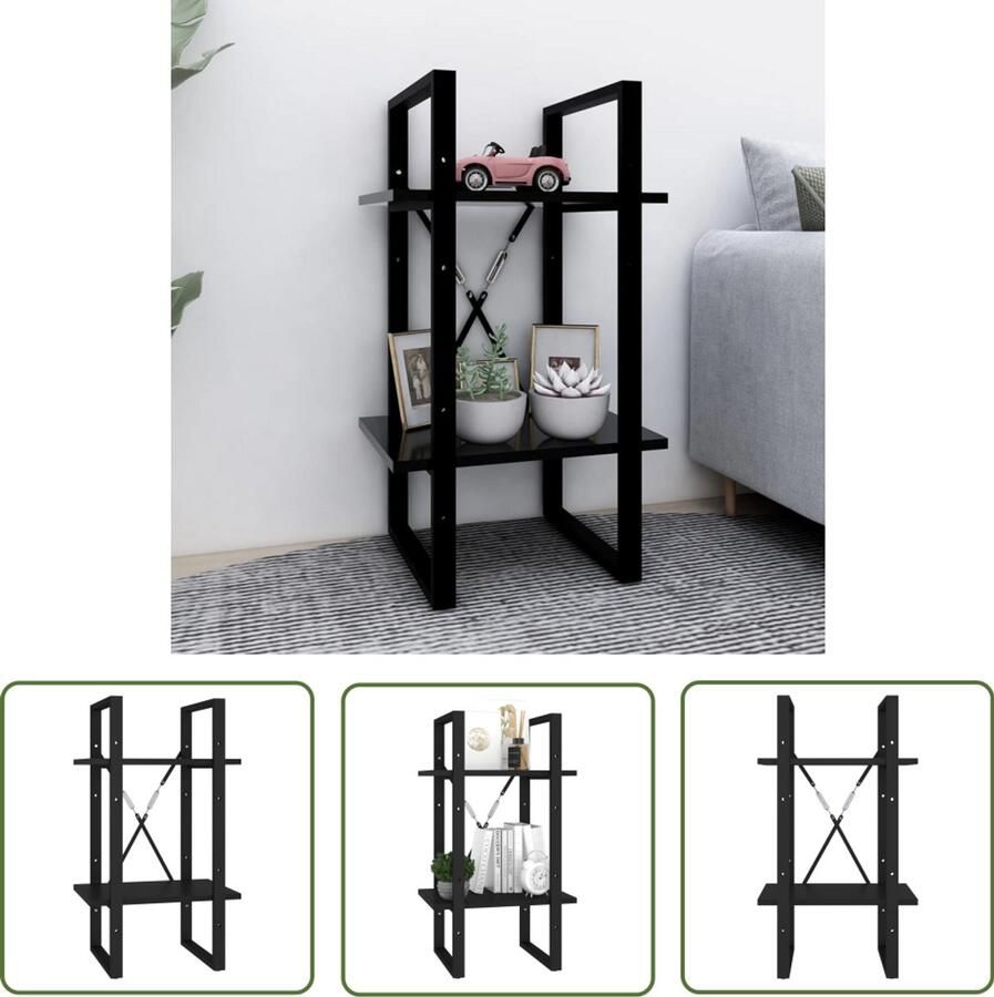 VidaXL Boekenkast 2 schappen 40x30x70 cm Zwart Boekenkast Industrieel Design Houten Boekenkast Zwarte Boekenkast Bewerkthout Metalen Boekenkast Opslagmogelijkheden Woonaccessoires Bibliotheek