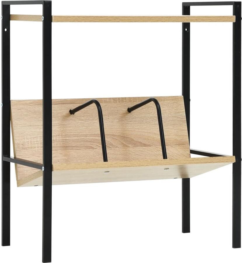 VidaXL Boekenkast 2 schappen 52x28x59 cm bewerkt hout zwart en eiken Boekenkast Boekenkasten Boekenplank Boekenplanken - Foto 2