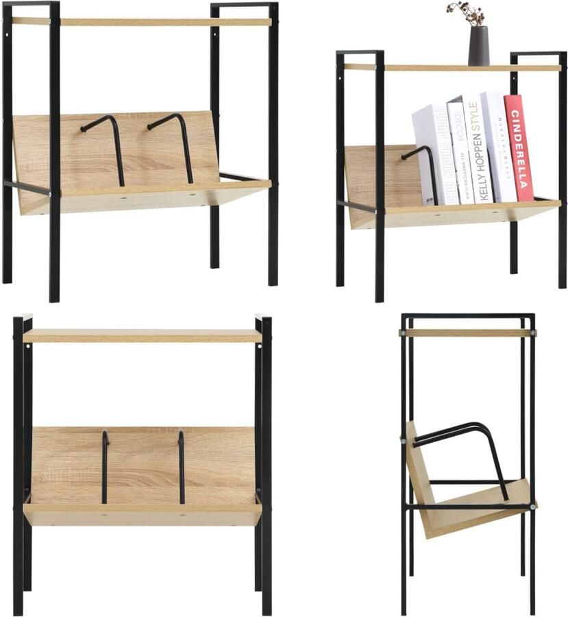 VidaXL Boekenkast 2 schappen 52x28x59 cm bewerkt hout zwart en eiken Boekenkast Boekenkasten Boekenplank Boekenplanken