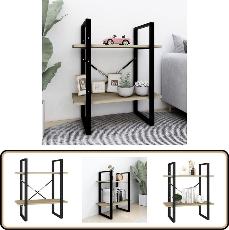 VidaXL Boekenkast 2 schappen 60x30x70 cm Sonoma eiken Boekenkast Industrieel Design Houten Boekenkast Sonoma Eiken Bruine Boekenkast Salontafel Woonkamermeubilair Opslagmogelijkheden Boekenplank