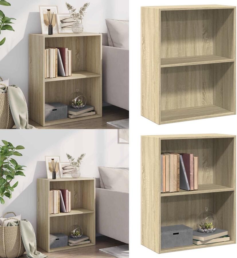 VidaXL Boekenkast 2 schappen 60x30x76 5 cm bewerkt hout sonoma eiken Boekenkast Boekenkasten Boekenschap Boekenschappen