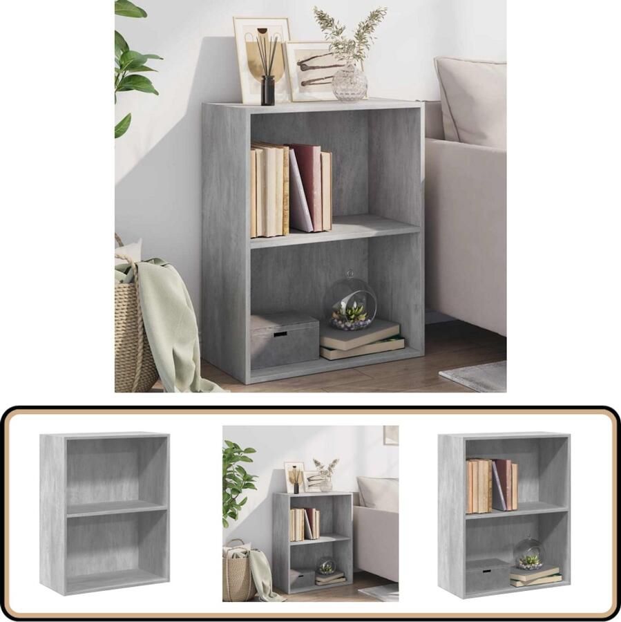 VidaXL Boekenkast 2 schappen 60x30x76 5 cm Grijs Boekenkast Boekenkasten Boekenschap Boekenschappen