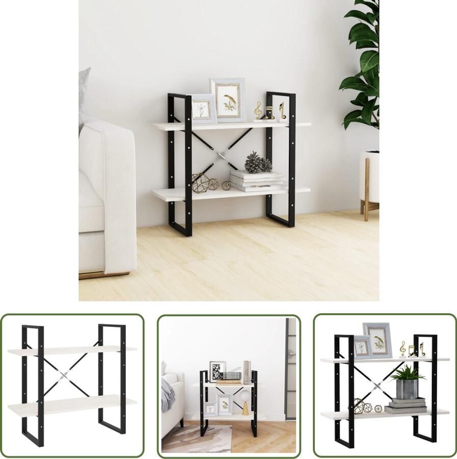 VidaXL Boekenkast 2 schappen Grenenhout Wit Boekenkast Industrieel Design Houten Boekenkast Witte Boekenkast Massief Grenenhout Bibliotheek Opslagruimte Woonaccessoires Interieuraccessoires Vintage Stijl