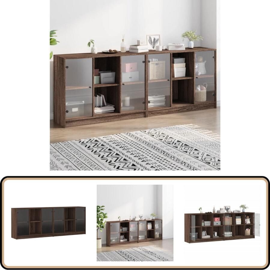 VidaXL Boekenkast 204x37x75 cm Bruine eikenkleur Boekenkast Houten Boekenkast Vitrinekast Opbergkast Bibliotheekkast - Foto 2