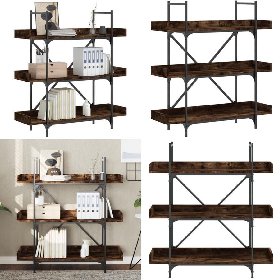 VidaXL Boekenkast 3-laags 100x33x108 5 cm bewerkt hout gerookt eiken Boekenkast Boekenkasten Boeken Plank Schappenkast