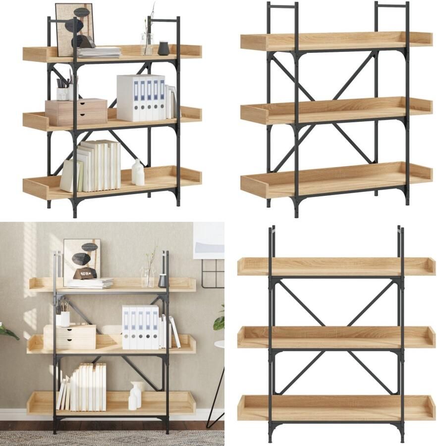 VidaXL Boekenkast 3-laags 100x33x108 5 cm bewerkt hout sonoma eiken Boekenkast Boekenkasten Boeken Plank Schappenkast
