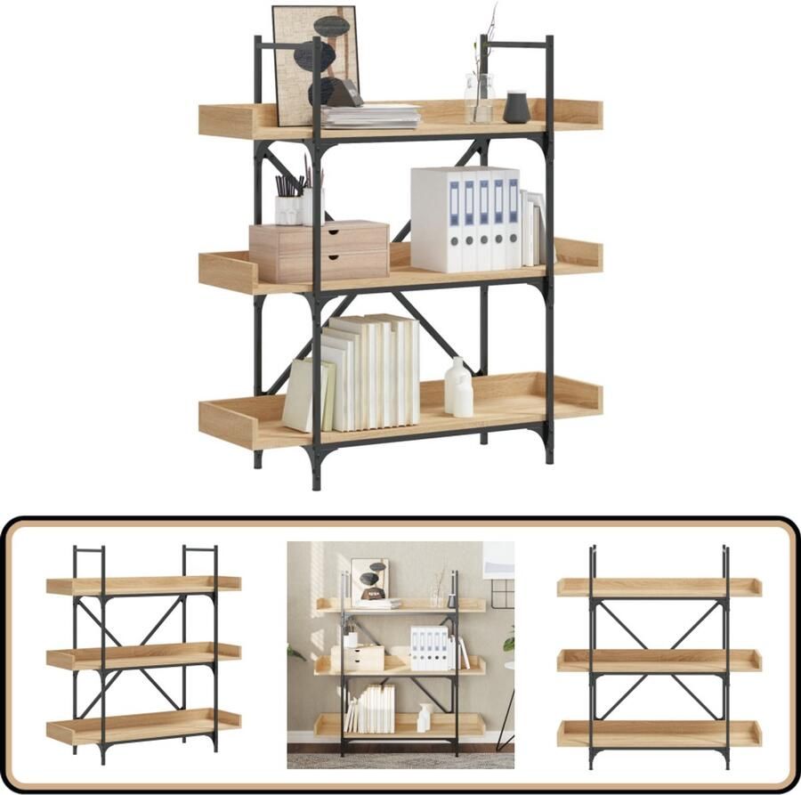 The Living Store Boekenkast 3-laags 100x33x108 5 cm bewerkt hout sonoma eiken Boekenkast Houten Boekenkast Boekenplank Salontafel Woonaccessoires