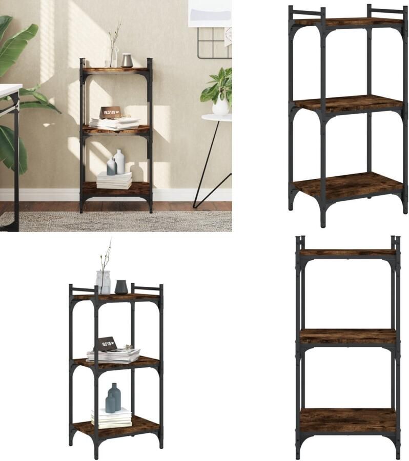 VidaXL Boekenkast 3-laags 40x30x86 cm bewerkt hout gerookt eikenkleur Boekenkast Boekenkasten Boeken Plank Schappenkast