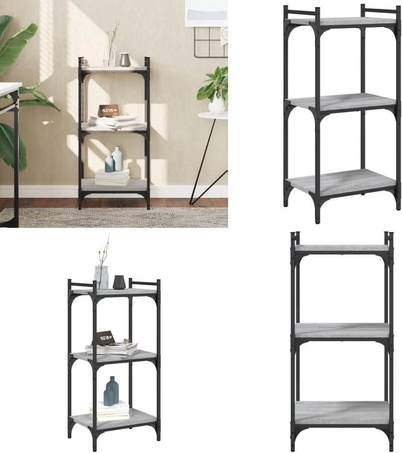 VidaXL Boekenkast 3-laags 40x30x86 cm bewerkt hout grijs sonoma Boekenkast Boekenkasten Boeken Plank Schappenkast