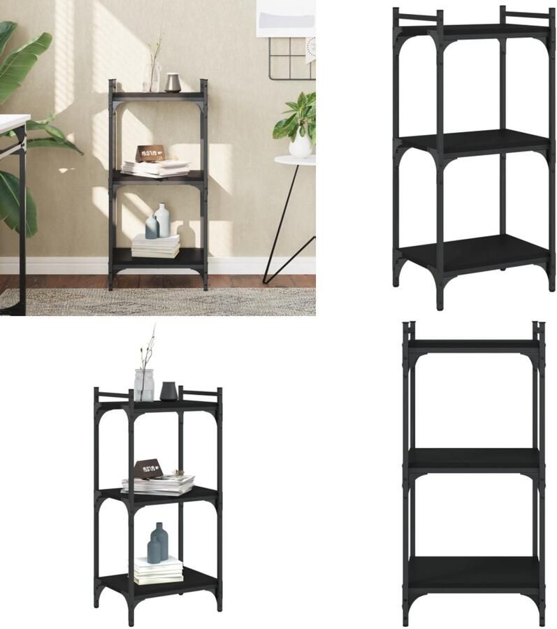 VidaXL Boekenkast 3-laags 40x30x86 cm bewerkt hout zwart Boekenkast Boekenkasten Boeken Plank Schappenkast