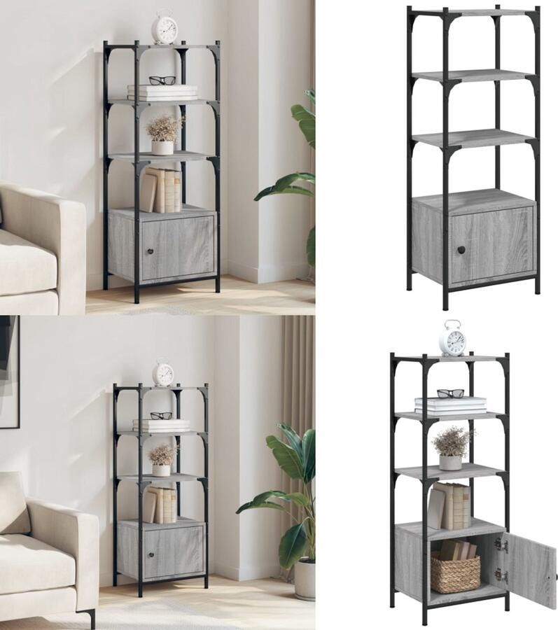 VidaXL Boekenkast 3-laags 41x30x109 5 cm bewerkt hout grijs sonoma Boekenkast Boekenkasten Boekenrek Opbergkast