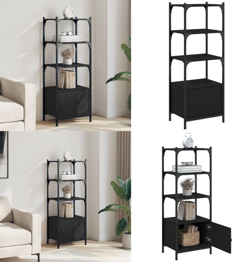 VidaXL Boekenkast 3-laags 41x30x109 5 cm bewerkt hout zwart Boekenkast Boekenkasten Boekenrek Opbergkast