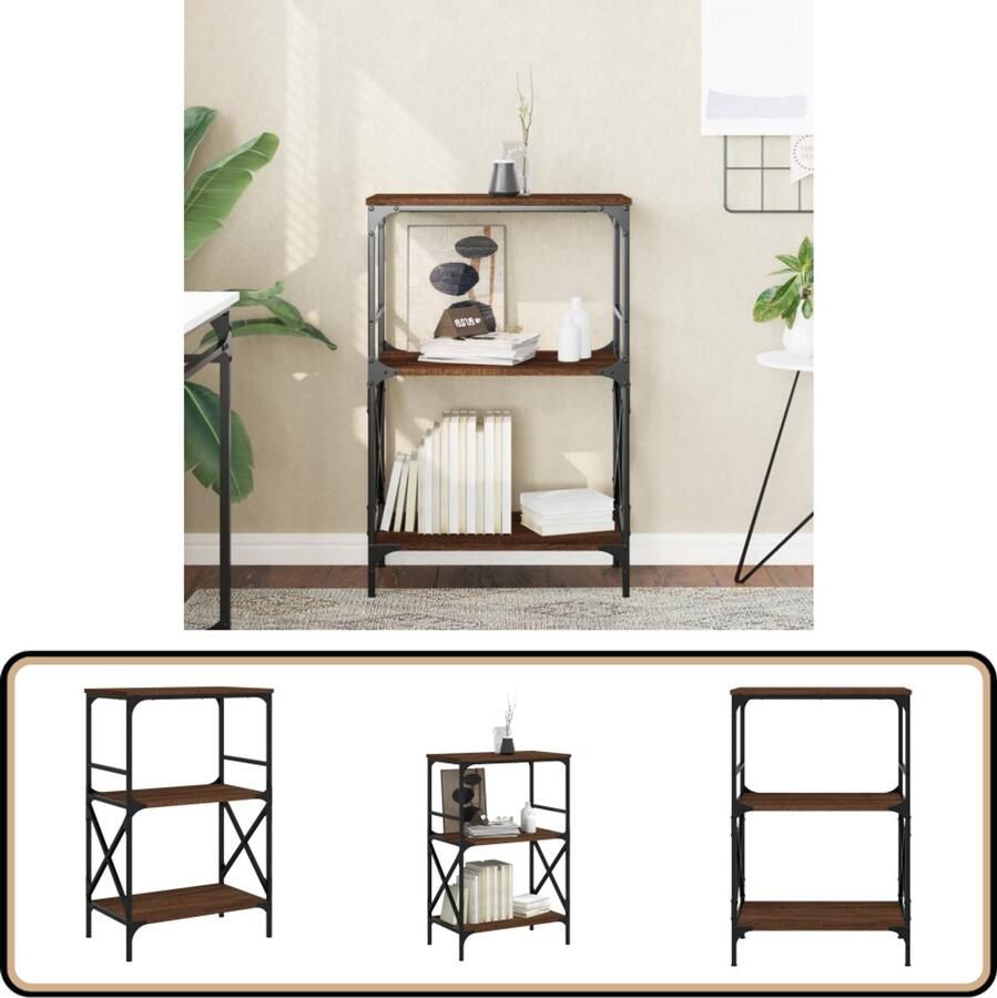 VidaXL -Boekenkast-3-laags-59x35x90 5-cm-bewerkt-hout-bruineikenkleurig