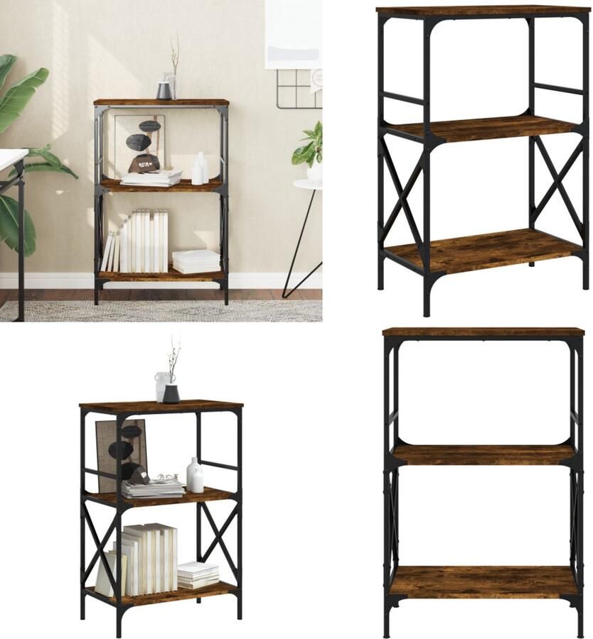 VidaXL Boekenkast 3-laags 59x35x90 5 cm bewerkt hout gerookt eiken Boekenkast Boekenkasten Boeken Plank Schappenkast