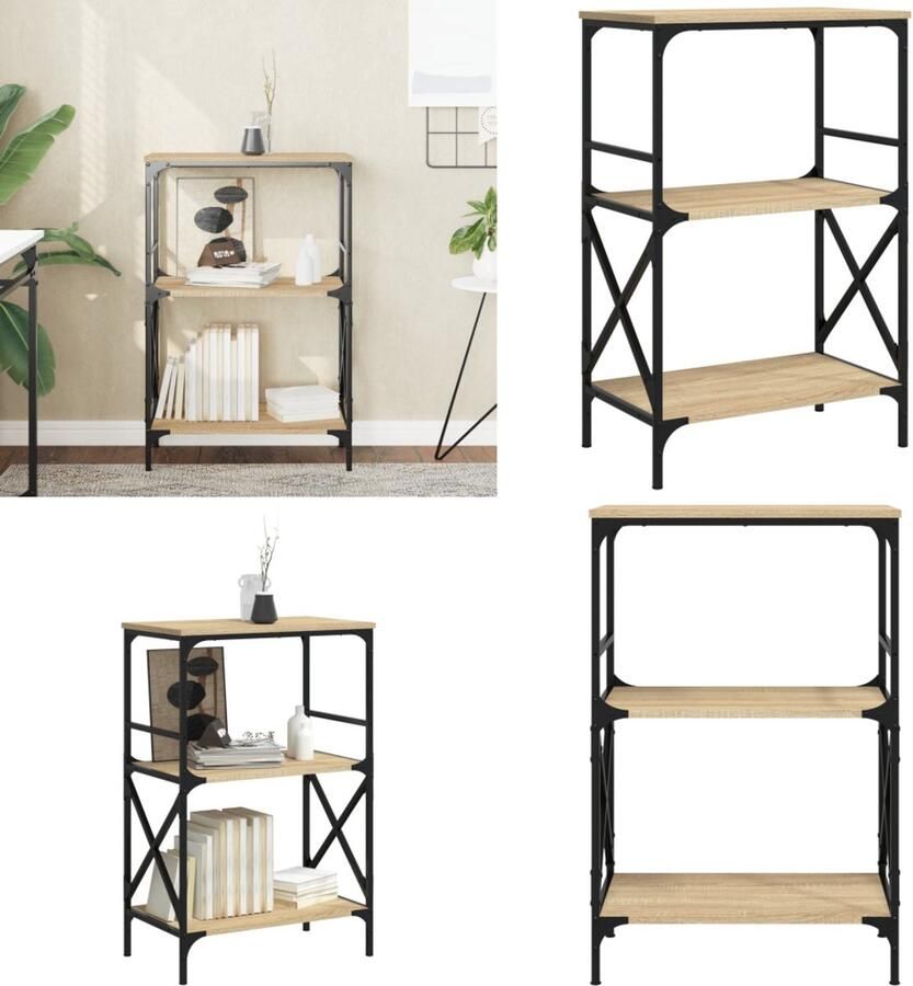 VidaXL Boekenkast 3-laags 59x35x90 5 cm bewerkt hout sonoma eiken Boekenkast Boekenkasten Boeken Plank Schappenkast