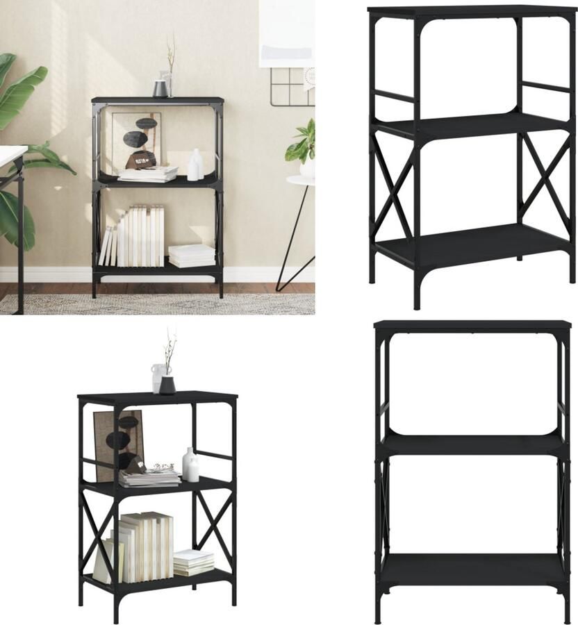 VidaXL Boekenkast 3-laags 59x35x90 5 cm bewerkt hout zwart Boekenkast Boekenkasten Boeken Plank Schappenkast