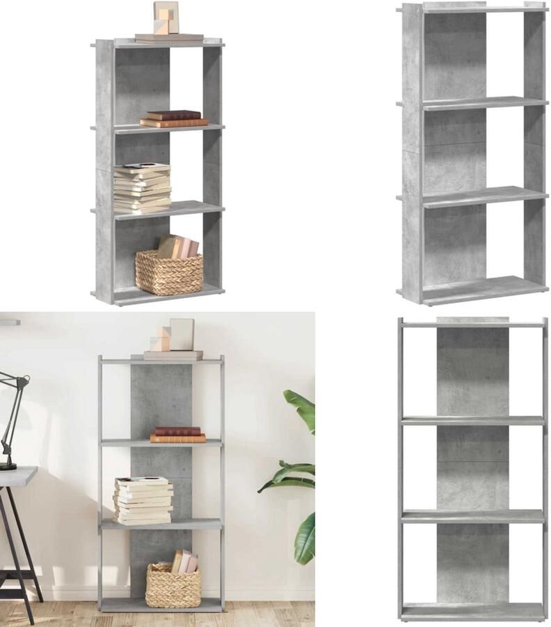 VidaXL Boekenkast 3-laags 60x30x120 cm bewerkt hout betongrijs Boekenkast Boekenkasten Boekenplank Opbergkast