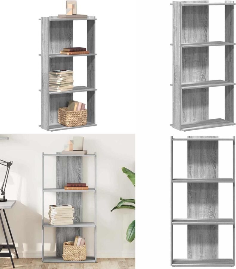VidaXL Boekenkast 3-laags 60x30x120 cm bewerkt hout grijs sonoma eiken Boekenkast Boekenkasten Boekenplank Opbergkast