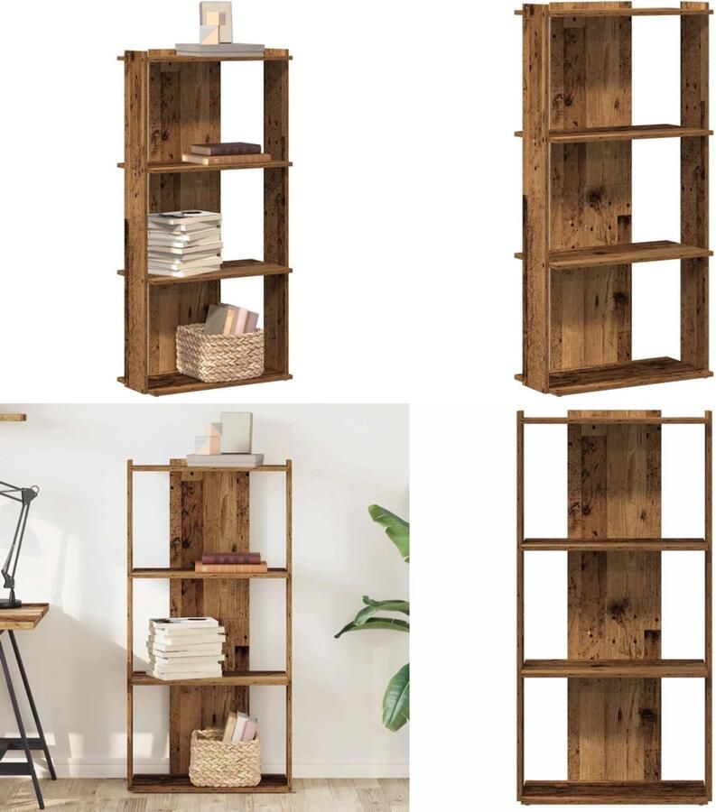 VidaXL Boekenkast 3-laags 60x30x120 cm bewerkt hout oud houtkleur Boekenkast Boekenkasten Boekenplank Opbergkast