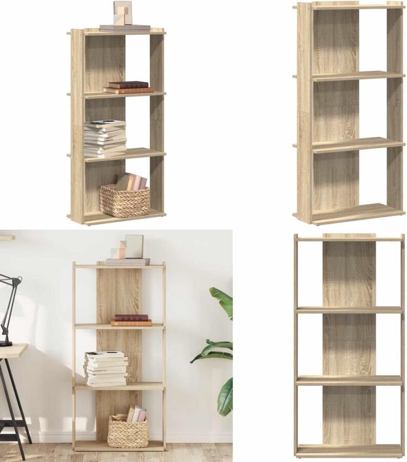 VidaXL Boekenkast 3-laags 60x30x120 cm bewerkt hout sonoma eikenkleur Boekenkast Boekenkasten Boekenplank Opbergkast