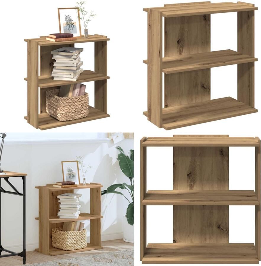 VidaXL Boekenkast 3-laags 60x30x60 cm bewerkt hout artisanaal eiken Boekenkast Boekenkasten Boekenplank Opbergkast