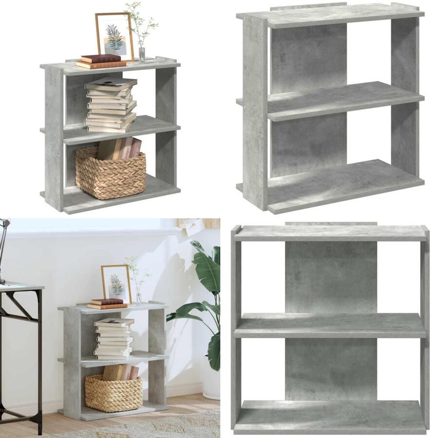 VidaXL Boekenkast 3-laags 60x30x60 cm bewerkt hout betongrijs Boekenkast Boekenkasten Boekenplank Opbergkast