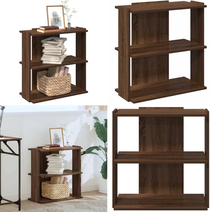 VidaXL Boekenkast 3-laags 60x30x60 cm bewerkt hout bruin eikenkleur Boekenkast Boekenkasten Boekenplank Opbergkast
