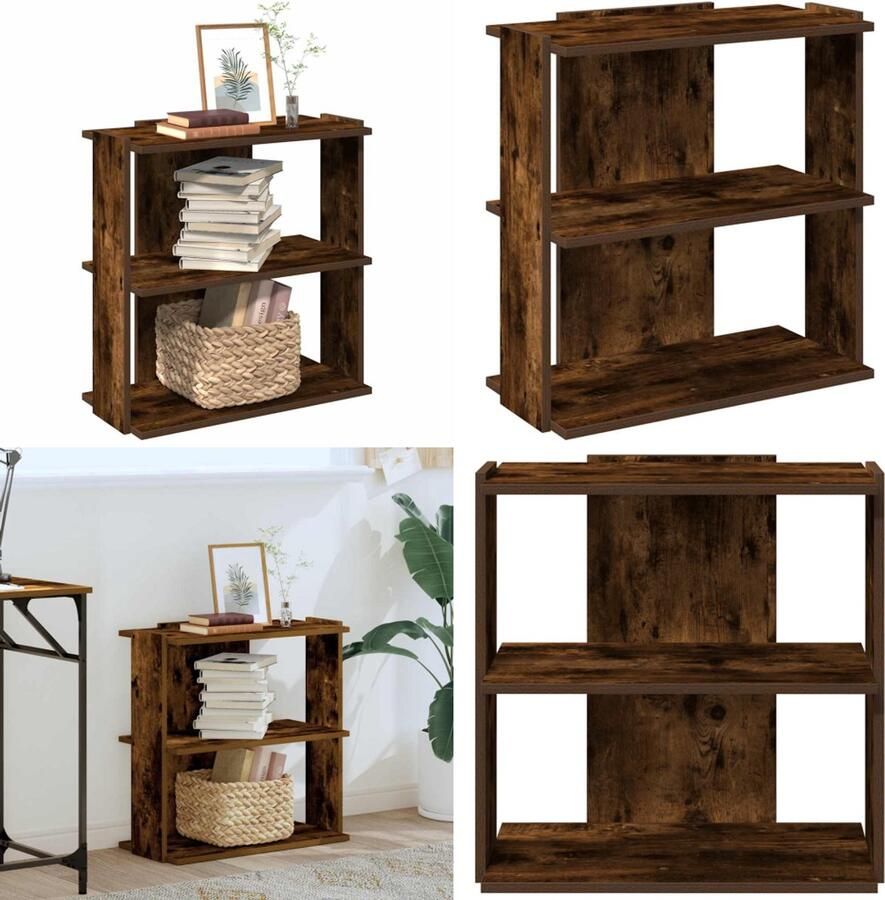 VidaXL Boekenkast 3-laags 60x30x60 cm bewerkt hout gerookt eikenkleur Boekenkast Boekenkasten Boekenplank Opbergkast