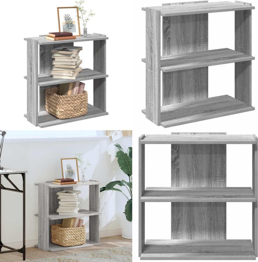 VidaXL Boekenkast 3-laags 60x30x60 cm bewerkt hout grijs sonoma eiken Boekenkast Boekenkasten Boekenplank Opbergkast