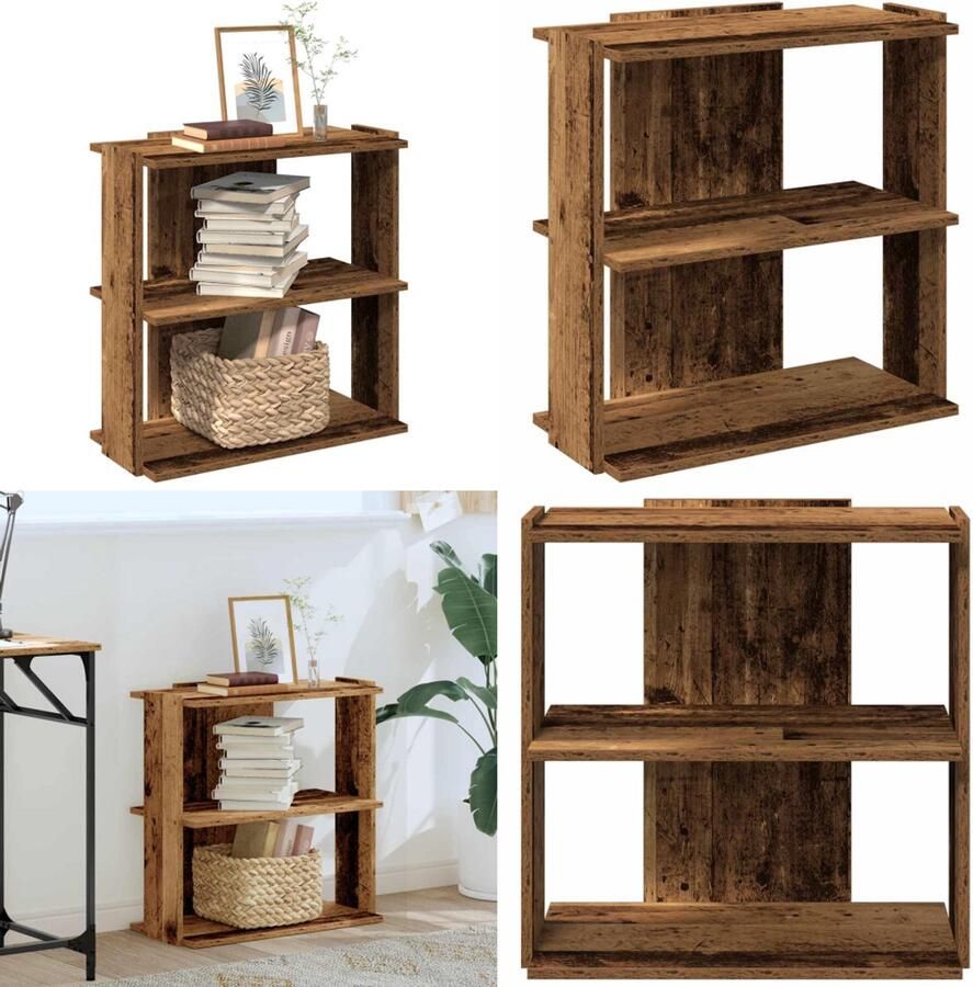 VidaXL Boekenkast 3-laags 60x30x60 cm bewerkt hout oud houtkleur Boekenkast Boekenkasten Boekenplank Opbergkast