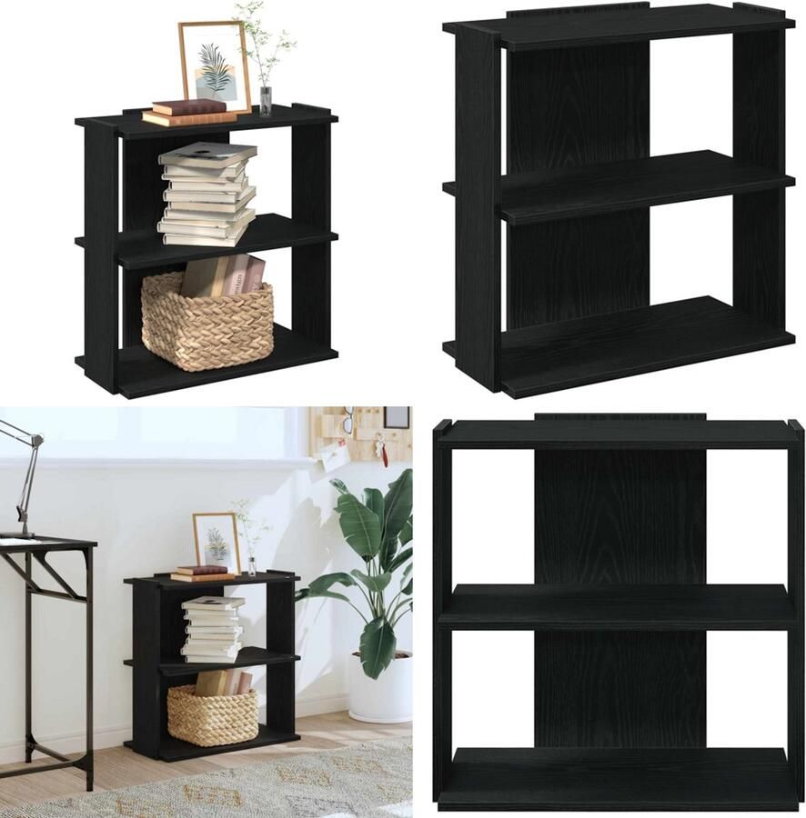 VidaXL Boekenkast 3-laags 60x30x60 cm bewerkt hout zwart Boekenkast Boekenkasten Boekenplank Opbergkast