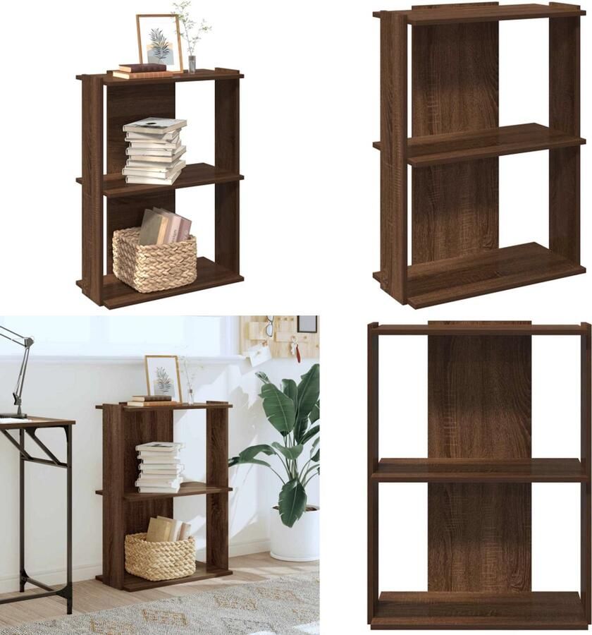VidaXL Boekenkast 3-laags 60x30x80 cm bewerkt hout bruin eikenkleur Boekenkast Boekenkasten Boekenplank Opbergkast