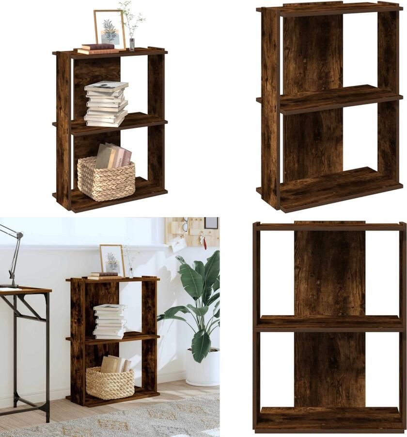 VidaXL Boekenkast 3-laags 60x30x80 cm bewerkt hout gerookt eikenkleur Boekenkast Boekenkasten Boekenplank Opbergkast