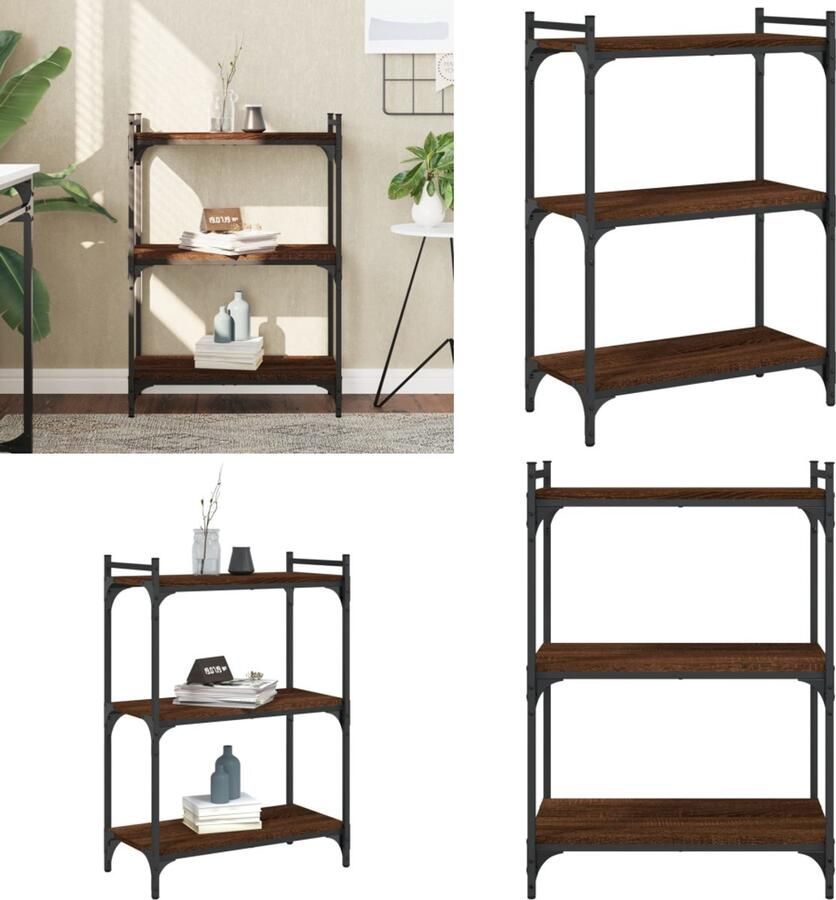 VidaXL Boekenkast 3-laags 60x30x86 cm bewerkt hout bruin eikenkleur Boekenkast Boekenkasten Boeken Plank Schappenkast