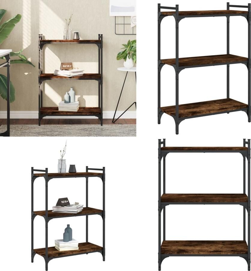 VidaXL Boekenkast 3-laags 60x30x86 cm bewerkt hout gerookt eikenkleur Boekenkast Boekenkasten Boeken Plank Schappenkast