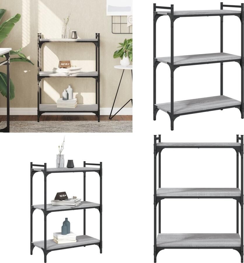 VidaXL Boekenkast 3-laags 60x30x86 cm bewerkt hout grijs sonoma eiken Boekenkast Boekenkasten Boeken Plank Schappenkast