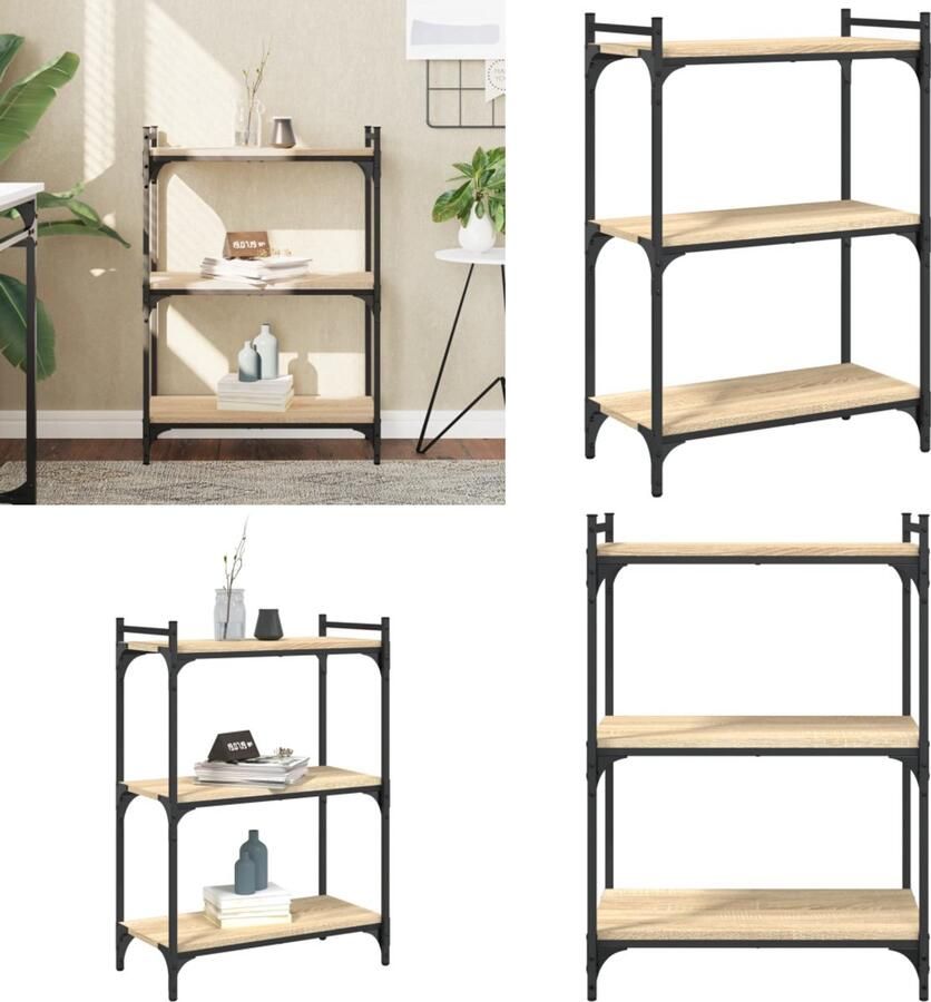 VidaXL Boekenkast 3-laags 60x30x86 cm bewerkt hout sonoma eikenkleurig Boekenkast Boekenkasten Boeken Plank Schappenkast