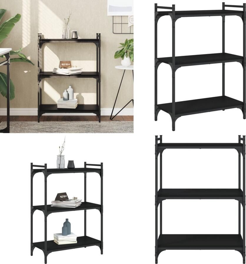 VidaXL Boekenkast 3-laags 60x30x86 cm bewerkt hout zwart Boekenkast Boekenkasten Boeken Plank Schappenkast