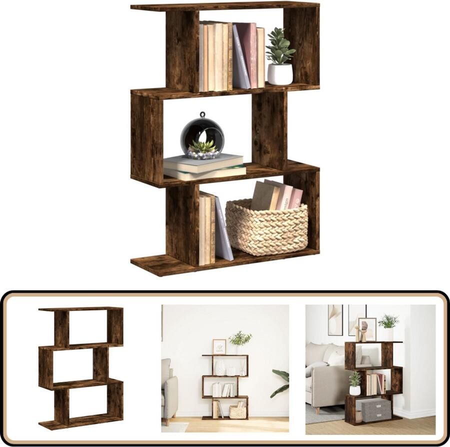 VidaXL Boekenkast 3-laags 70x24x97 cm Gerookt eiken Boekenkast Boekenkasten Boeken Plank Schappenkast