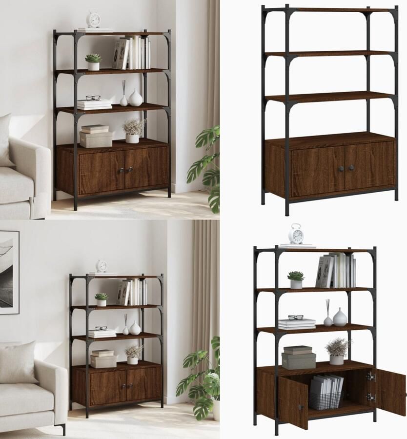 VidaXL Boekenkast 3-laags 70x30x109 5 cm bewerkt hout bruineikenkleur Boekenkast Boekenkasten Boekenrek Opbergkast