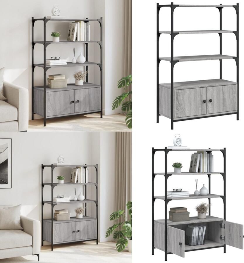 VidaXL Boekenkast 3-laags 70x30x109 5 cm bewerkt hout grijs sonoma Boekenkast Boekenkasten Boekenrek Opbergkast