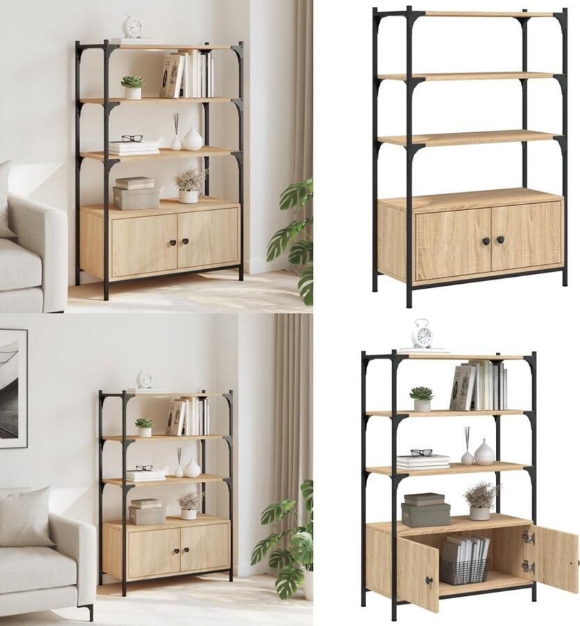 VidaXL Boekenkast 3-laags 70x30x109 5 cm bewerkt hout sonoma eiken Boekenkast Boekenkasten Boekenrek Opbergkast