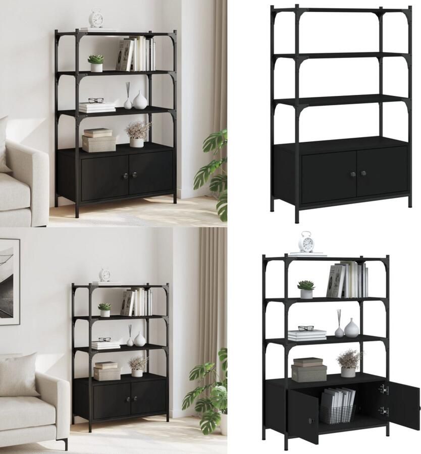 VidaXL Boekenkast 3-laags 70x30x109 5 cm bewerkt hout zwart Boekenkast Boekenkasten Boekenrek Opbergkast