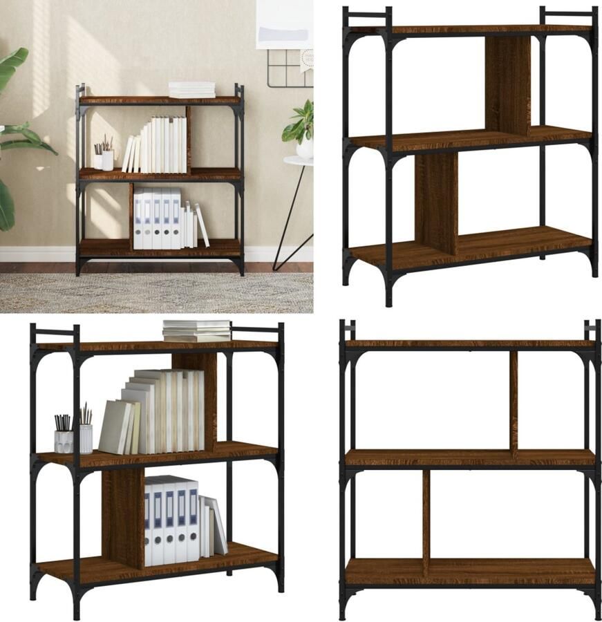 VidaXL Boekenkast 3-laags 76x32x88 cm bewerkt hout bruin eikenkleur Boekenkast Boekenkasten Boeken Plank Schappenkast