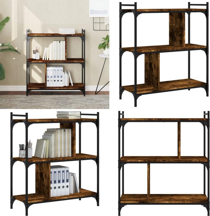 VidaXL Boekenkast 3-laags 76x32x88 cm bewerkt hout gerookt eikenkleur Boekenkast Boekenkasten Boeken Plank Schappenkast