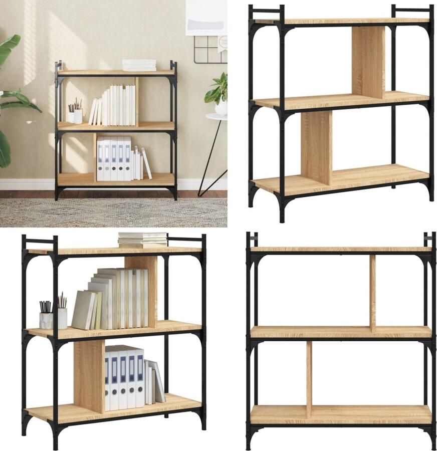 VidaXL Boekenkast 3-laags 76x32x88 cm bewerkt hout sonoma eikenkleurig Boekenkast Boekenkasten Boeken Plank Schappenkast